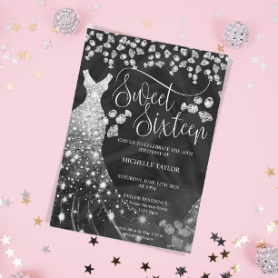 Convites Pintinho moderno - Glitter Silver Sweet 16