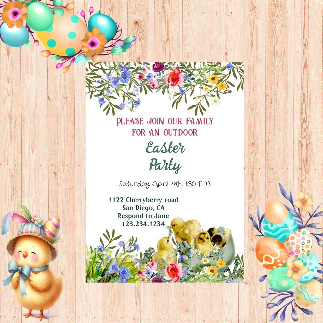 Convites Pintinhos de Veneração em Água Festa de Páscoa Flo (Watercolor Greenery Chicks Floral Easter Party Invitation)