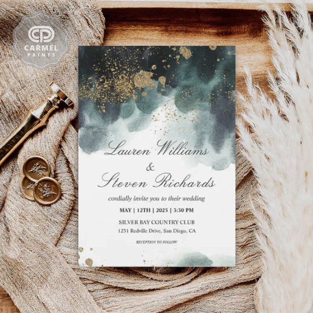 Convites Pintor branco branco personalizado Premium brilhan (Custom White Blue Paint Black Gold Glitter Premium Invitation)