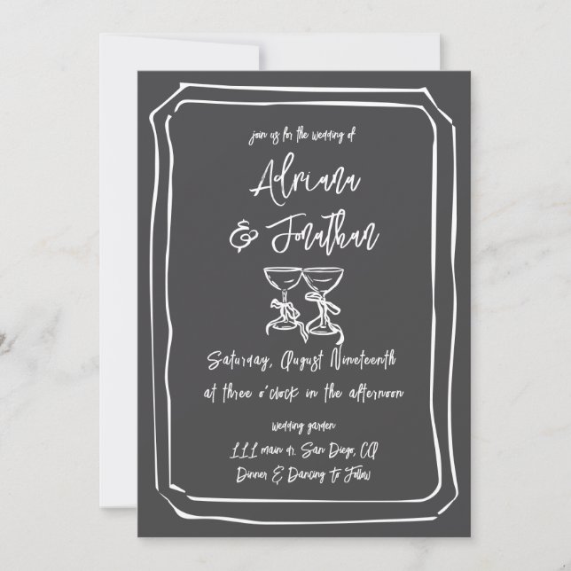 Convites Pintura a Giz Casamento Cinza Branco (Frente)
