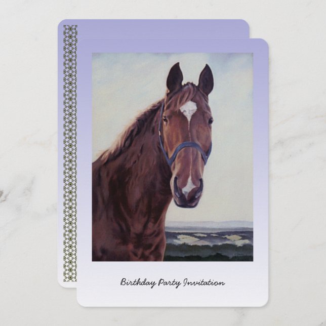 Convites Pintura a óleo de cavalo de castanha (Frente/Verso)