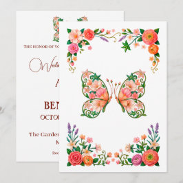 Convites Pintura a Óleo Romântica Floral Borboleta