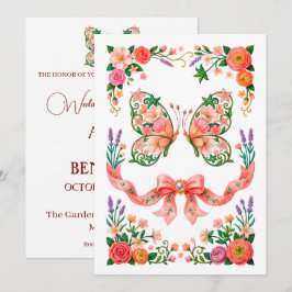 Convites Pintura a Óleo Romântica Floral Borboleta