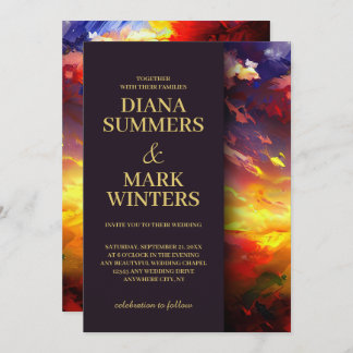 Convites pintura abstrato com um céu colorido. Casamento