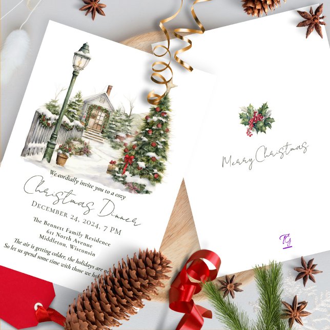 Convites Pintura aquarela de pinheiros floresta natal rústi (Criador carregado)