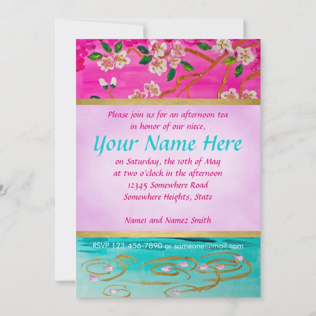 Convites Pintura da ondinha da água de Sakura do ramo da (Verso)