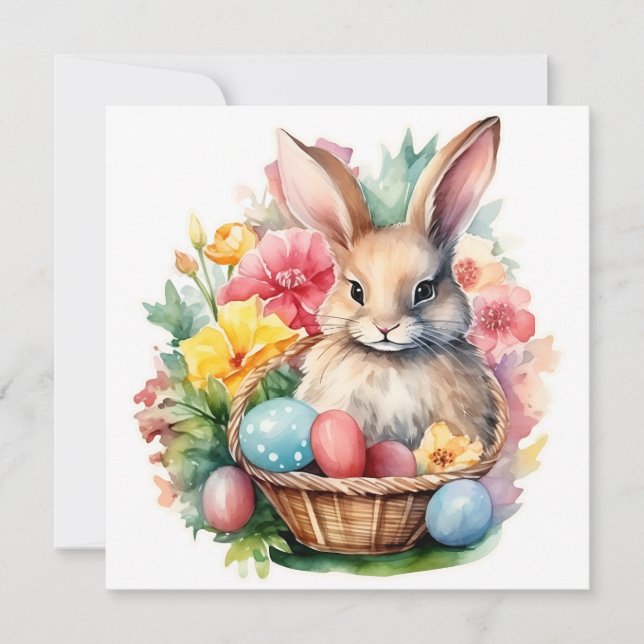 Convites pintura de felz pascoa Bunny Watercolor (Frente)