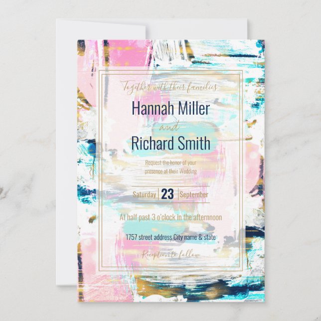 Convites Pintura de pincel azul e Dourada (Frente)