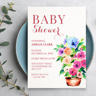 Convites Pintura de vaso floral baby shower