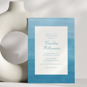Convites Pintura Dip Dye Azul Casamento à Beira-Mar Escrito