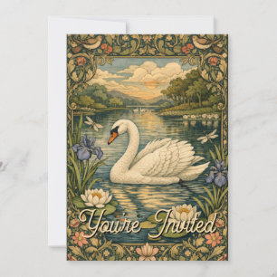 Convites Pintura elegante em aquarela vintage de cisne bran