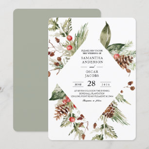 Convites Pintura em aquarela Árvore de pinheiro verde de in