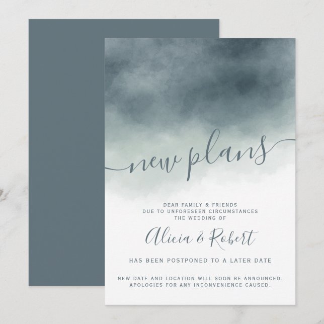 Convites Pintura em aquarela azul em degradê adiada novos p (Frente/Verso)