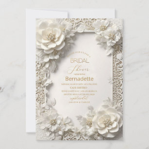 Convites Pintura em aquarela flores brancas 3D dourado  Chá