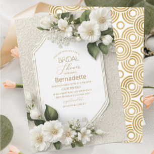 Convites Pintura em aquarela flores brancas 3D dourado  Chá