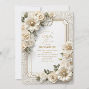 Convites Pintura em aquarela flores brancas 3D dourado  Chá