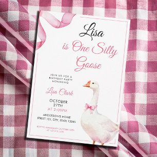 Convites Pintura em Aquarela Rosa Coquette Silly Goose 1º A