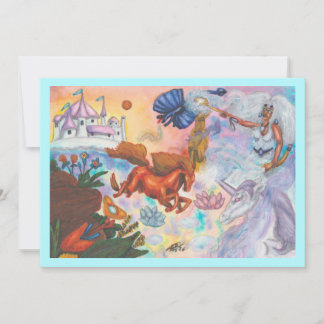 Convites Pintura em Aquarela Unicórnio Opala Fada Dragão Fo