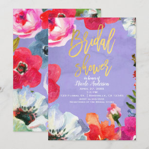 Convites Pintura Floral Ousada Roxa Chuveiro de Noiva Pop O