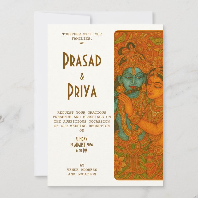 Convites Pintura Mural Radha Krishna Indiano (Frente)