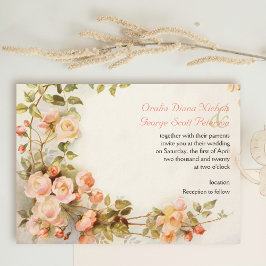 Convites Pintura romântica vintage de casamento de rosas