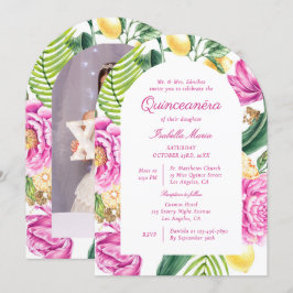 Convites Pionias Florais em Aquarela Quinceañera Foto Perso