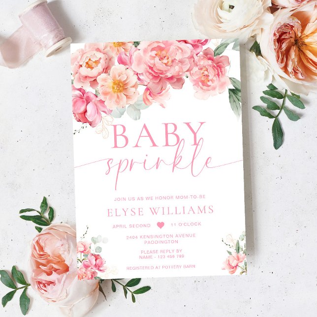Convites Piper Peony Floral Baby Sprinkle (Baby Sprinkle Invitation Peony Piper)