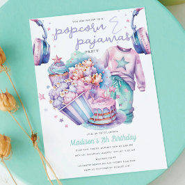 Convites Pipoca e pijamas de aniversário da Menina
