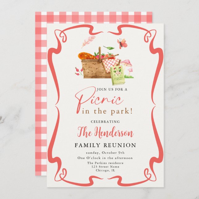 Convites Piquenique divertido de vermelho de verão na reuni (Frente/Verso)