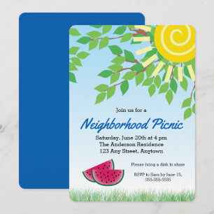 Convites Piquenique Invitati da vizinhança com melancia &