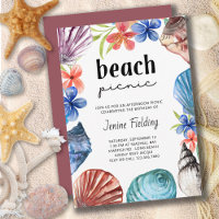Piquenique na Praia com Conchas e Flores Tropicais