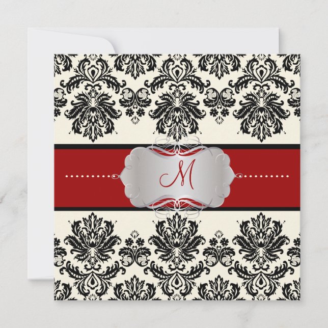 Convites Piquês PixDezines, Damask/DIY color/Black+Off Whit (Frente)