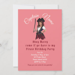 Convites Pirata de Aniversário Rosa