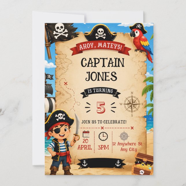 Convites Pirate Birthday Party Invitation for Boys (Frente)