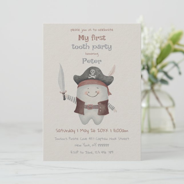 Convites Pirate First Tooth Party Invitation (Em pé/Frente)