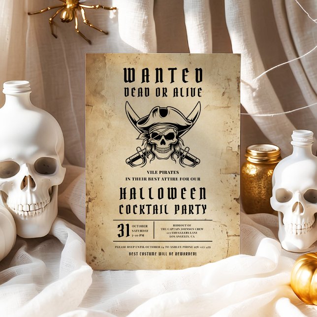 Convites Pirate Skull Halloween (Pirate Skull Halloween Cocktail Party Invitation)