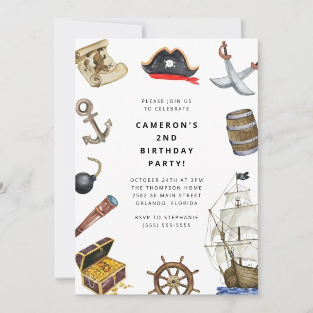 Convites Pirate Themed Birthday Party Invitation (Frente)