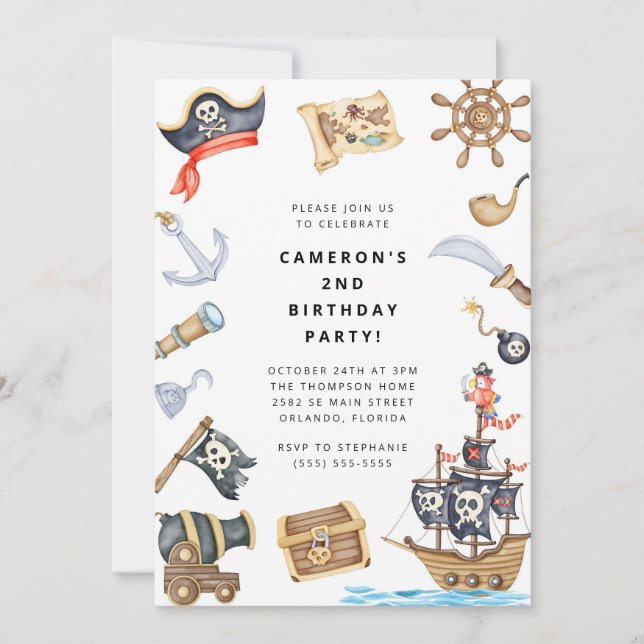 Convites Pirate Themed Birthday Party Invitation (Frente)