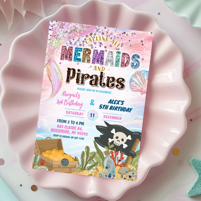Convites Pirates and Mermaids Joint Birthday invitation (Criador carregado)