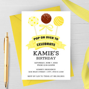 Convites Pirulitos de Bolo Amarelo Festa de Aniversário
