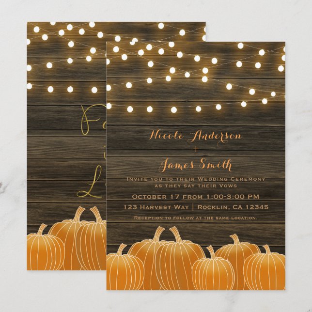 Convites Pirulitos de Outono Luzes Abóboras Casamento Rústi (Frente/Verso)