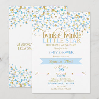 Convites Pisca Pisca Estrela Dourado & Azul Bebê