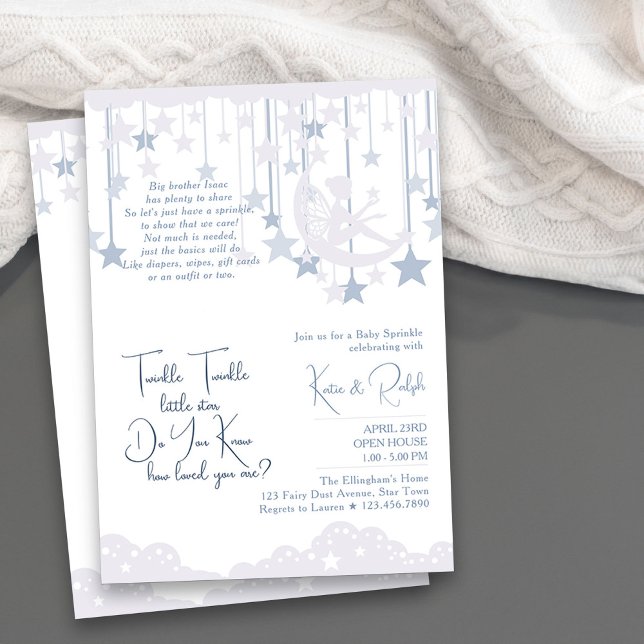 Convites Pisca Pisca Estrela Pequena Lua Bebê Chuva de Amor (Twinkle Twinkle Little Star Boy Baby Sprinkle Invitation)