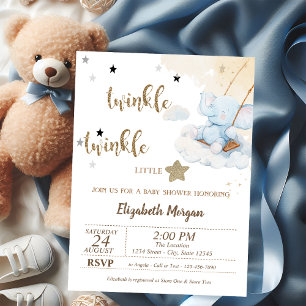 Convites Piscar Piscar Urso Azul Lua Estrelas Chã de Bebê