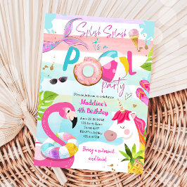 Convites Piscina Bash Unicorn Mermaid Flamingo Birthday