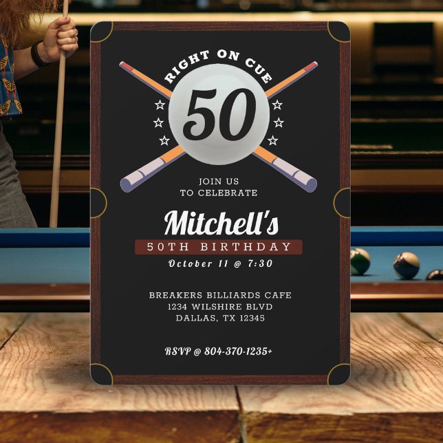 Convites Piscina Billiards 50ª Festa de aniversário Preto (Pool Billiards 50th Birthday Party Black Invitation
)