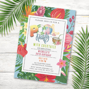 Convites Piscina com Festa de aniversário de cocktails