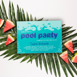 Convites Piscina com respingos de água - Festa de aniversár