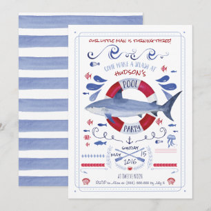 Convites Piscina de aniversário do tubarão