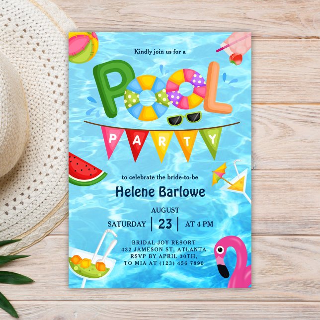 Convites Piscina de Chá de panela de água de Verão (Pool Party Summer Water Bridal Shower Invitation)